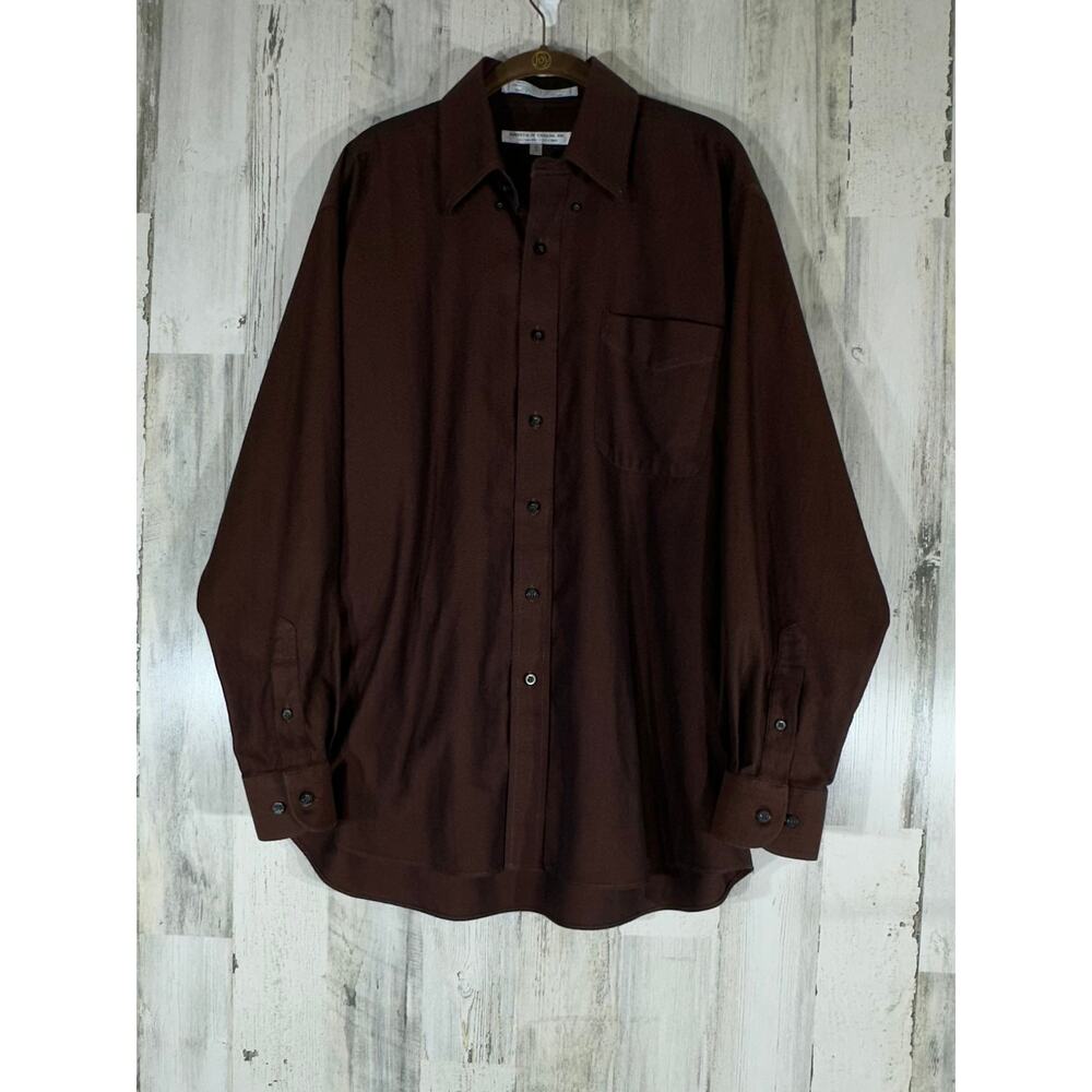 Forsyth of Canada Mens Button Down Size Large‎ Chocolate Brown Herringbone READ